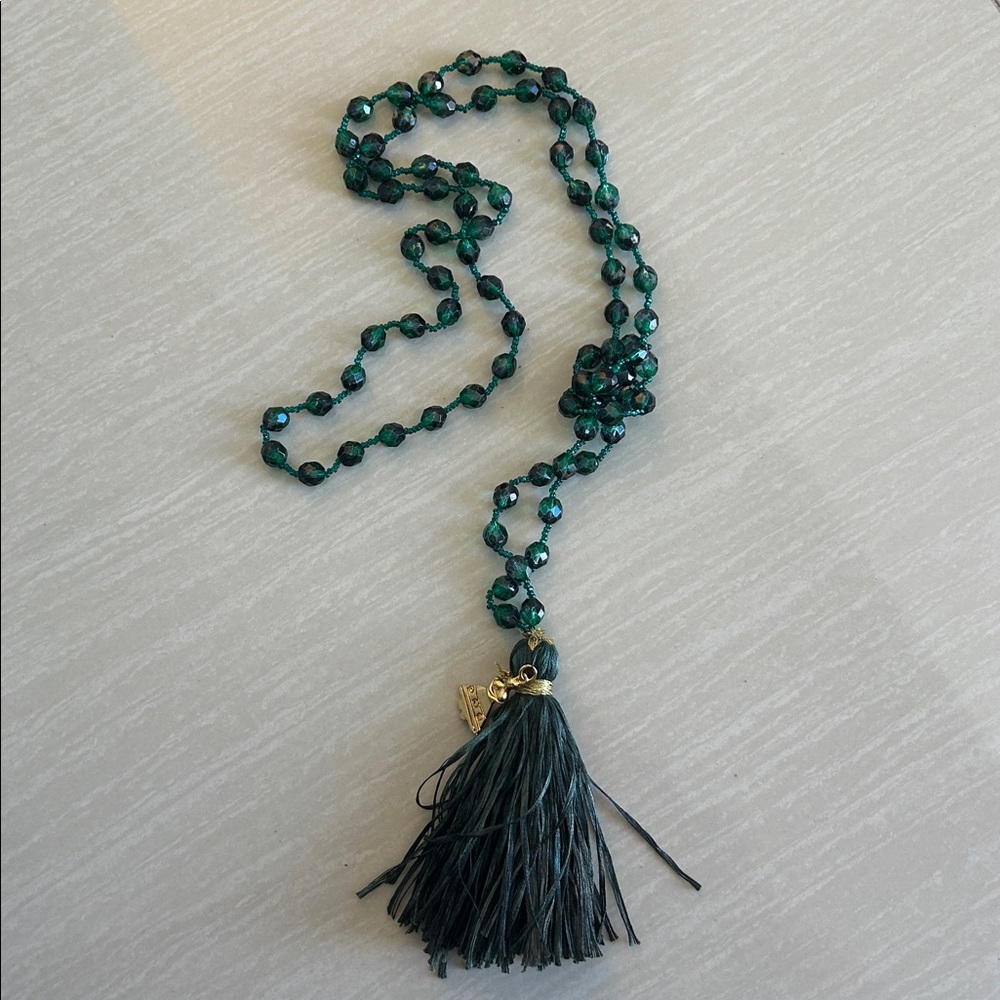 Budhagirl Green Beaded Necklace with Tassel